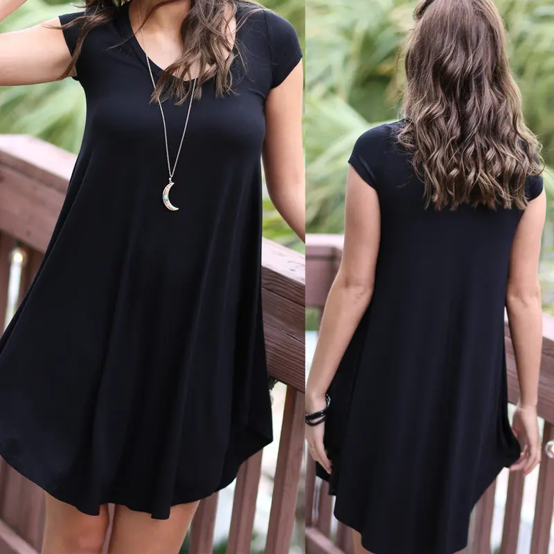 Women Clothing Dress Casual Short Sleeve Party Dress Loose Dress Feida 1