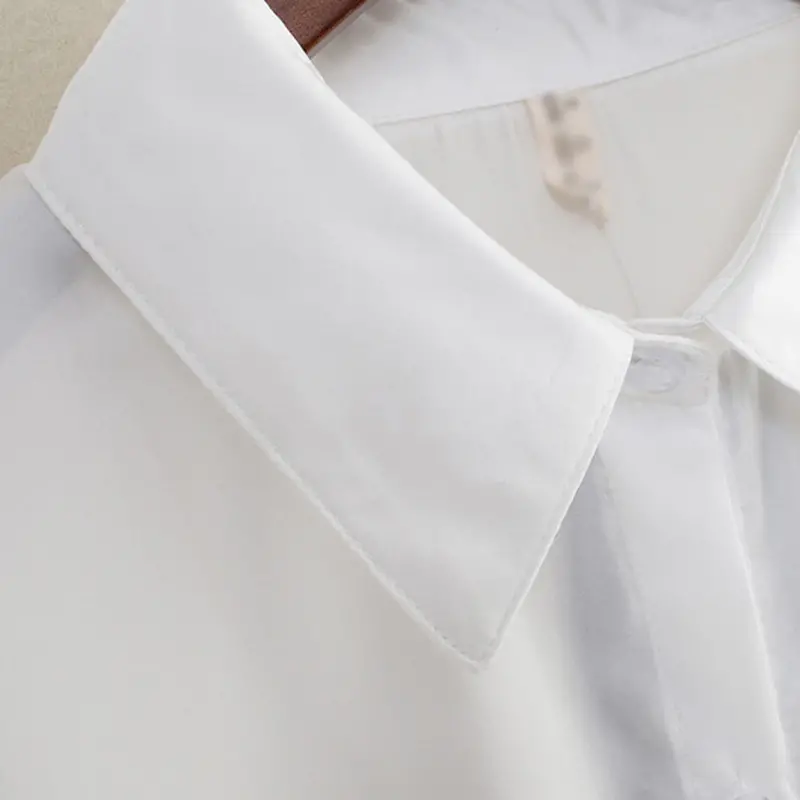 Women Clothing White Long Sleeve Rose Flower Chiffon Blouse Shirt Turn Down Collar Shirts Plus Size Blusas 4