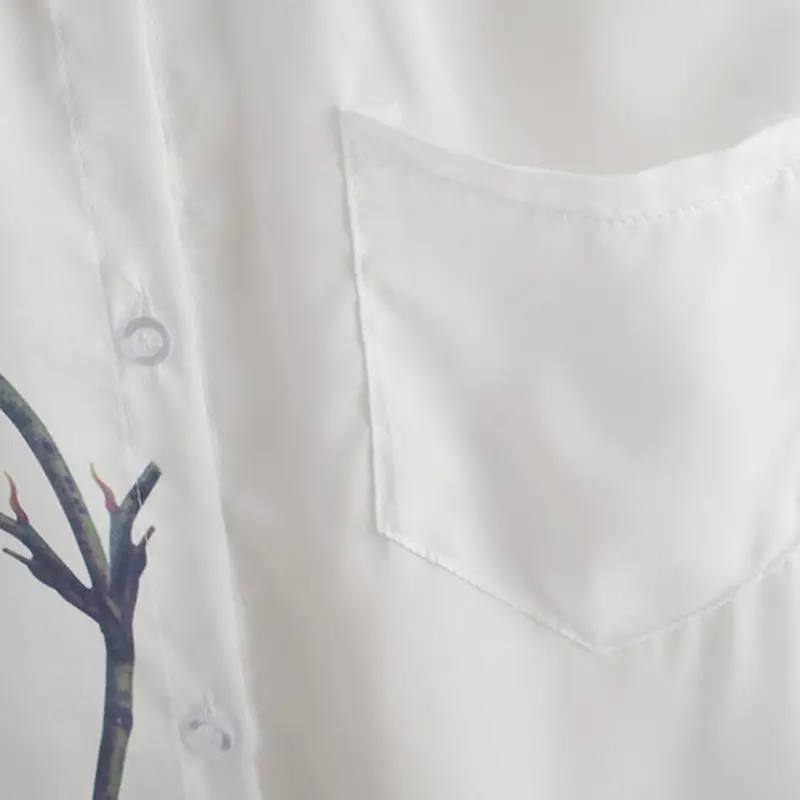 Women Clothing White Long Sleeve Rose Flower Chiffon Blouse Shirt Turn Down Collar Shirts Plus Size Blusas 5