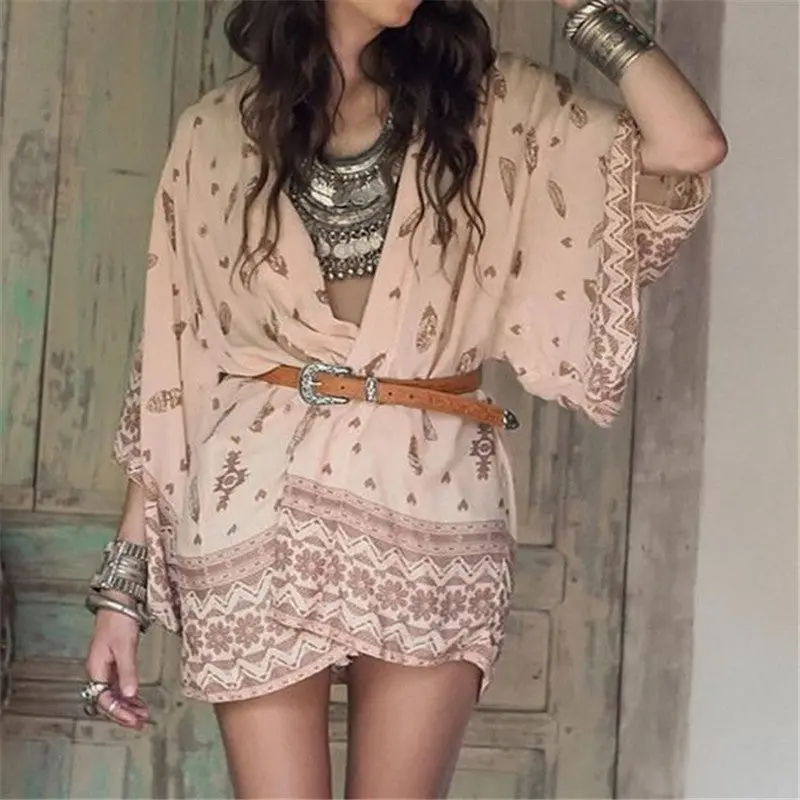 Women Coat Casual Boho Printed Floral Chiffon Loose Sleeve Shawl Kimono Cardigan Tops Cover Up Blouse Casaco Feminino Sweater 2