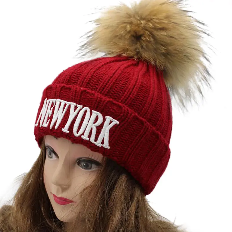 Women Crochet Hat Fur Wool Knit Beanie Raccoon Warm Cap 5