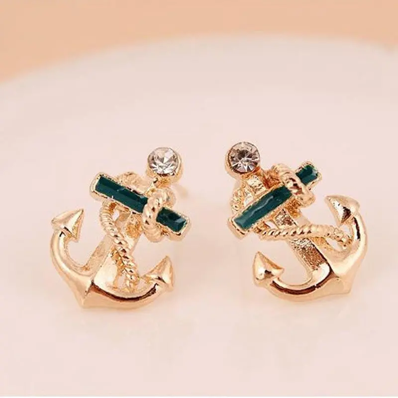 Women Crystal Ear Stud Earrings Rhinestone Sailor Anchor Elements Brinco Trendy Gift 1