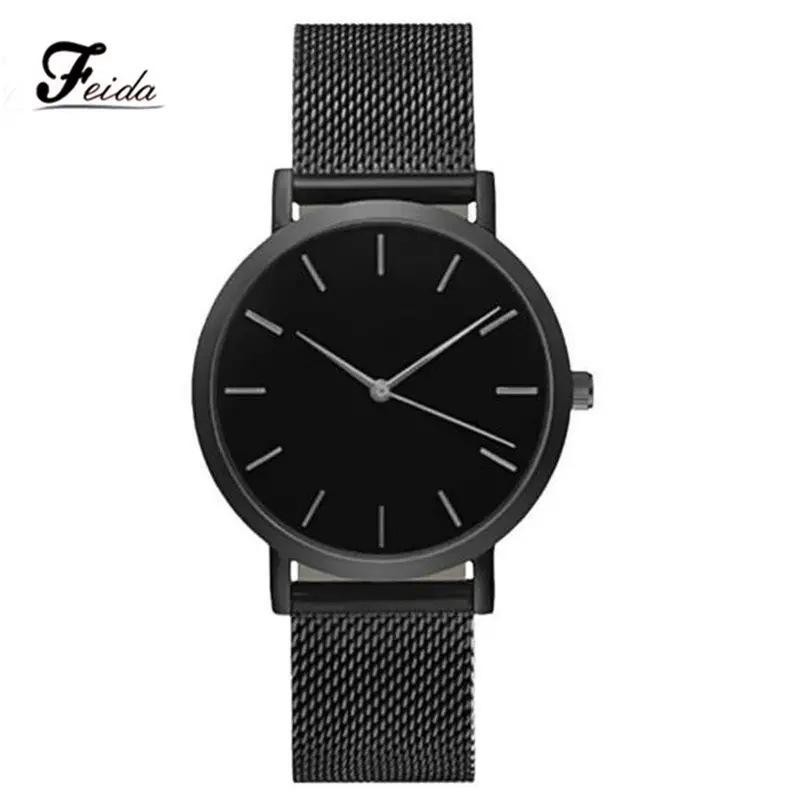 Women Crystal Stainless Steel Analog Quartz Wrist Watch Bracelet Black Casual Watch Fast Shipping Feida 1