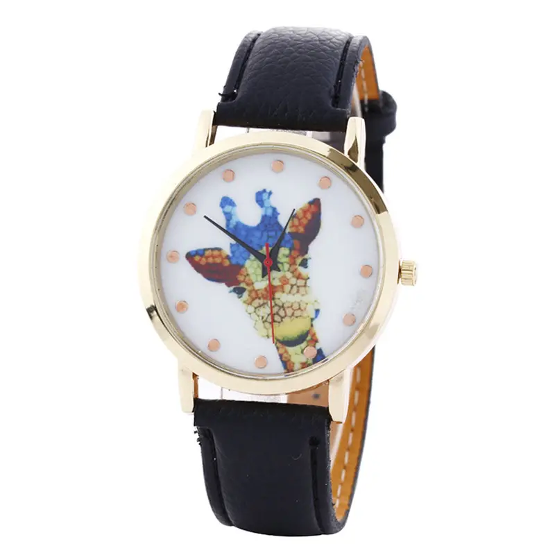 Women Deer Pattern Fashion Pu Leather Band Analog Quartz Vogue Wrist Watches Watch 1