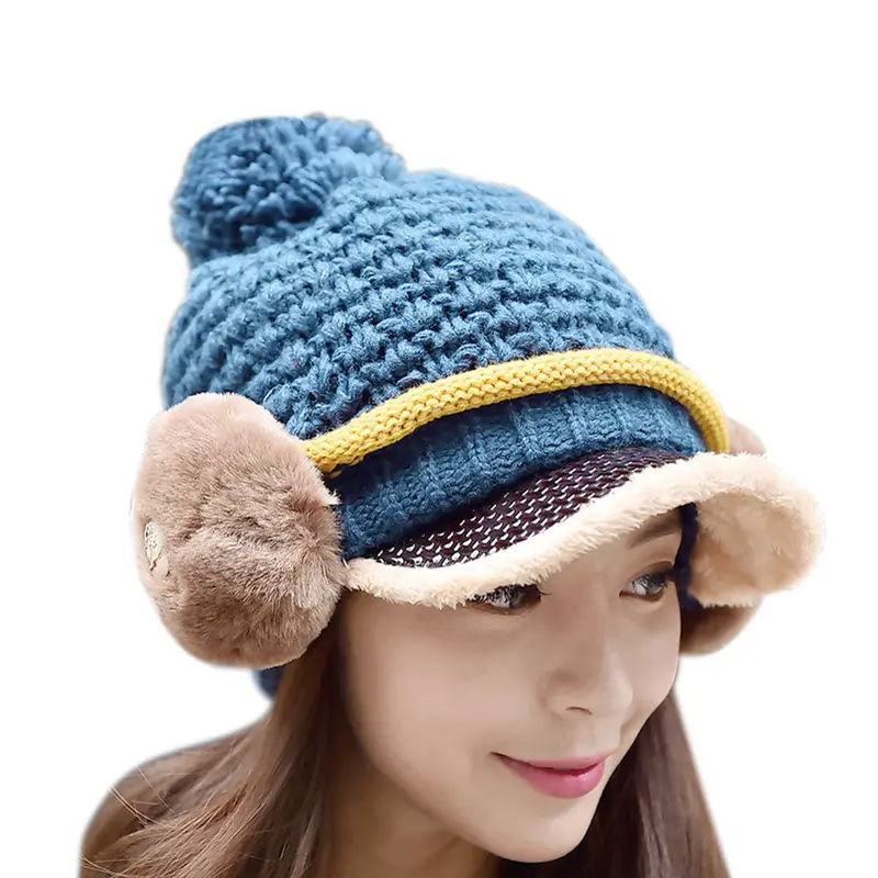 Women Design Hat Skullies Beanies Velvet Knit Warm Cap Headgear 2