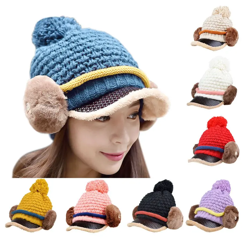 Women Design Hat Skullies Beanies Velvet Knit Warm Cap Headgear 3