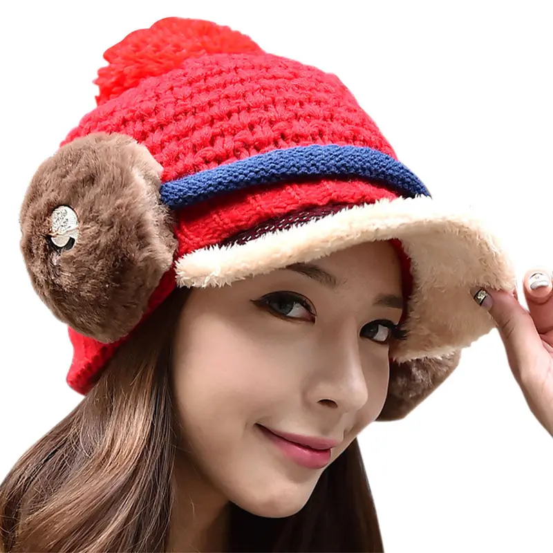Women Design Hat Skullies Beanies Velvet Knit Warm Cap Headgear 5