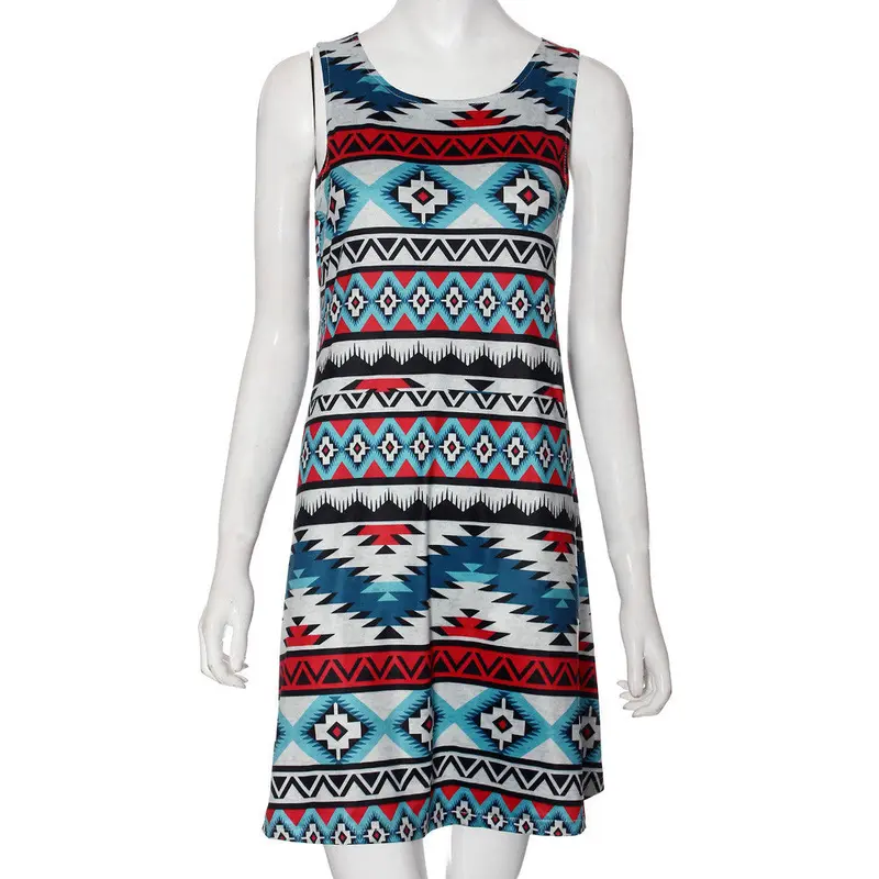 Women Design Women Sleeveless Geometric Printing Party Cocktail Casual Dress 2