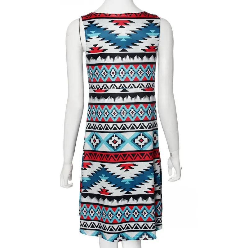 Women Design Women Sleeveless Geometric Printing Party Cocktail Casual Dress 3