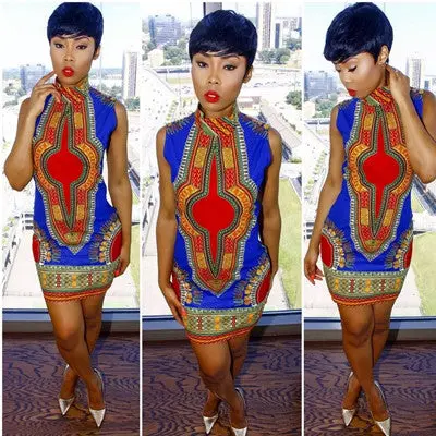 Women Dress African Print Bodycon Dresses Slim Plus Size Xl Casual Straight Bohemia Sleeveless Mini Vestidos Fall 1