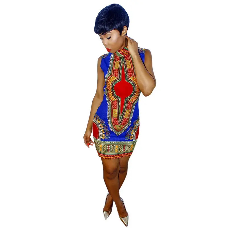 Women Dress African Print Bodycon Dresses Slim Plus Size Xl Casual Straight Bohemia Sleeveless Mini Vestidos Fall 2