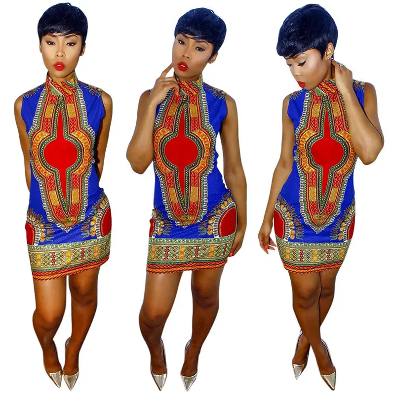 Women Dress African Print Bodycon Dresses Slim Plus Size Xl Casual Straight Bohemia Sleeveless Mini Vestidos Fall 3