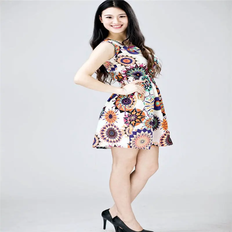 Women Dress Beach Dress Women Bikin Sleeveless Flower Print Lady Casual Beach Dresses Sexy Robe 1