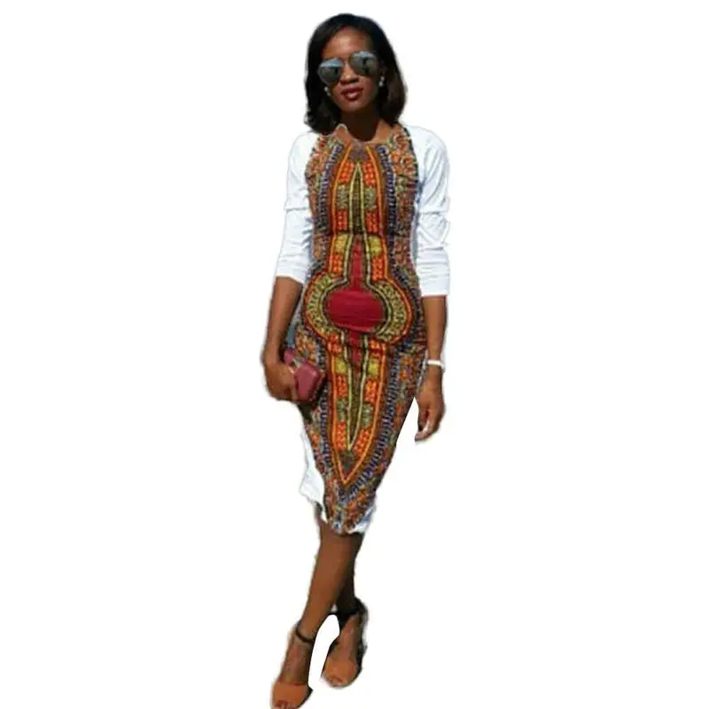Women Dress Casual Deep Oneck Traditional African Print Party Dresses Plus Size 1