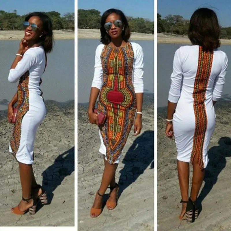Women Dress Casual Deep Oneck Traditional African Print Party Dresses Plus Size 2