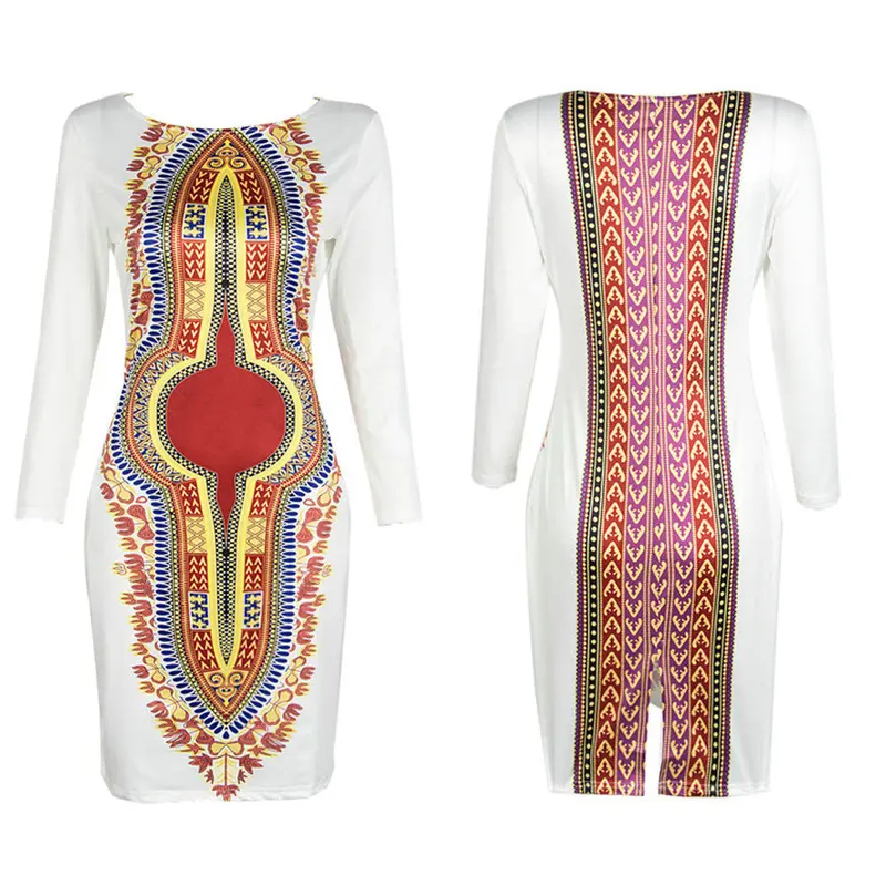 Women Dress Casual Deep Oneck Traditional African Print Party Dresses Plus Size 3