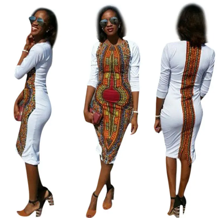 Women Dress Casual Deep Oneck Traditional African Print Party Dresses Plus Size 4