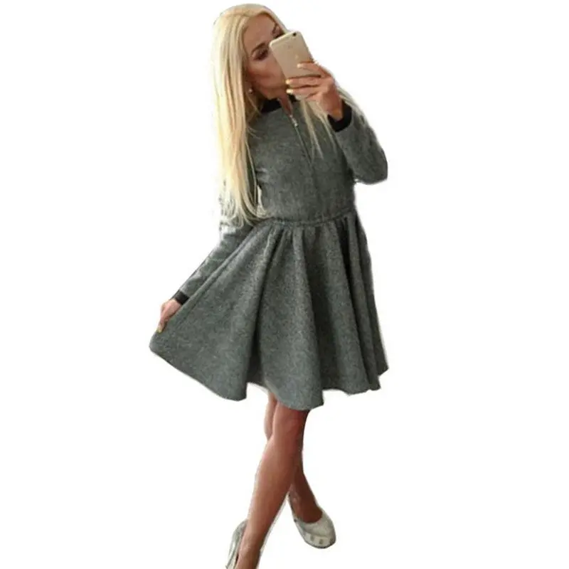 Women Dress Casual Pleated Pencil Dress Gray Plus Size Women Clothing Robe Longue Femme 1