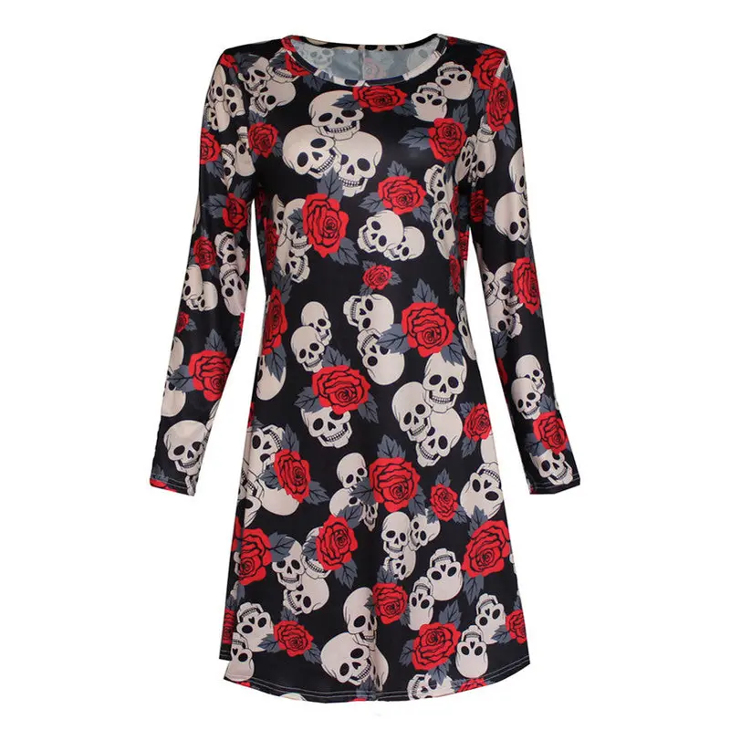 Women Dress Elbise Halloween Party Dresses Pumpkin Print Long Sleeve Party Swing Mini Dress Plus Size Women Clothing Feida 2