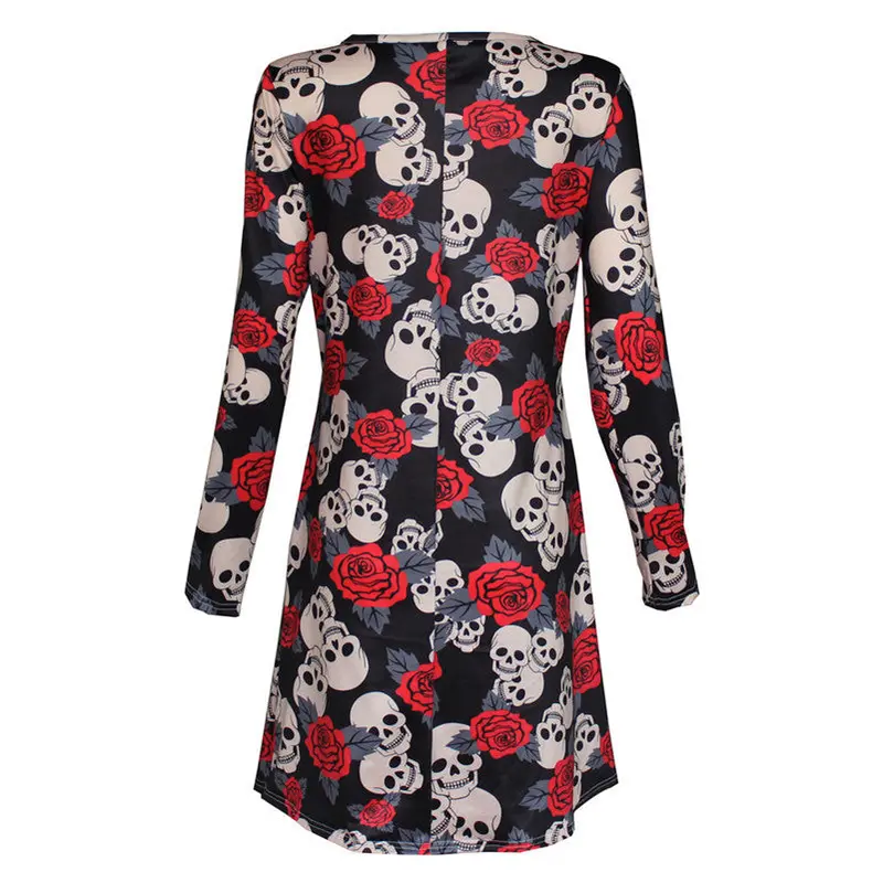 Women Dress Elbise Halloween Party Dresses Pumpkin Print Long Sleeve Party Swing Mini Dress Plus Size Women Clothing Feida 3