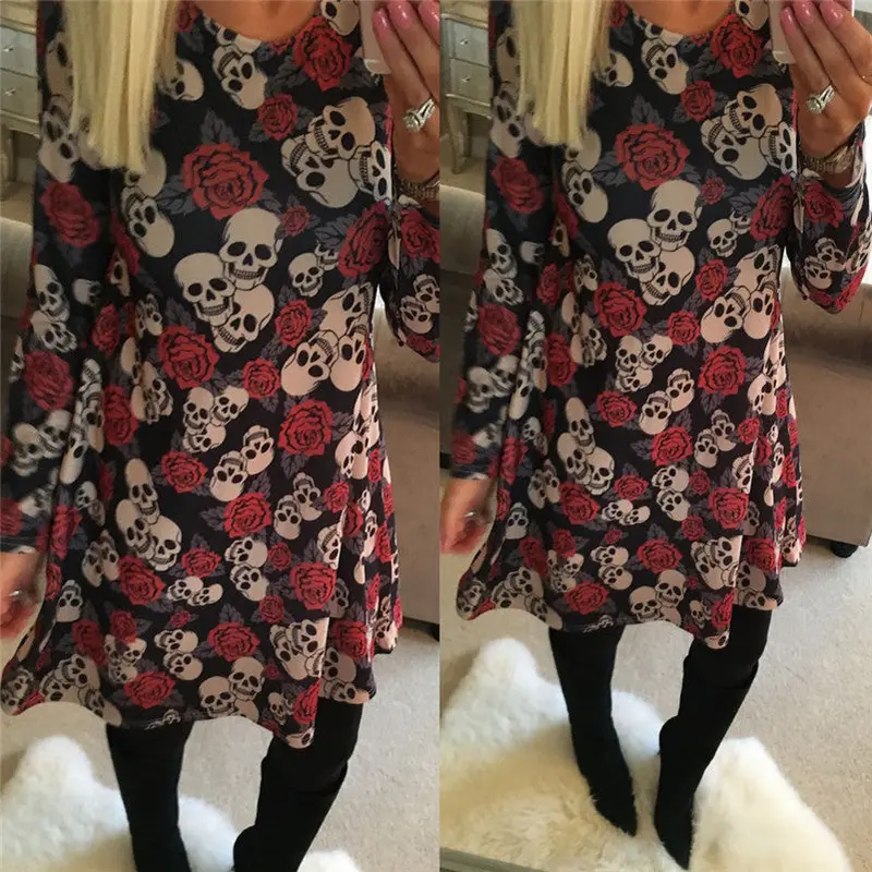 Women Dress Elbise Halloween Party Dresses Pumpkin Print Long Sleeve Party Swing Mini Dress Plus Size Women Clothing Feida 4