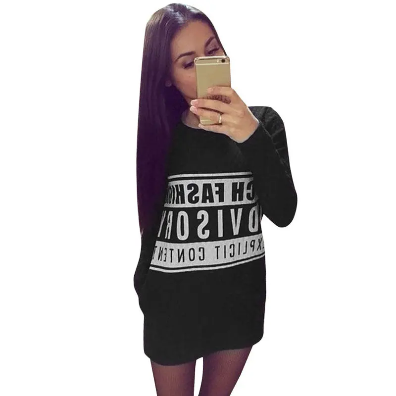 Women Dress Fashion Printed Top Casual Clothing Dress Mini Shift Dress Long T-Shirt 1
