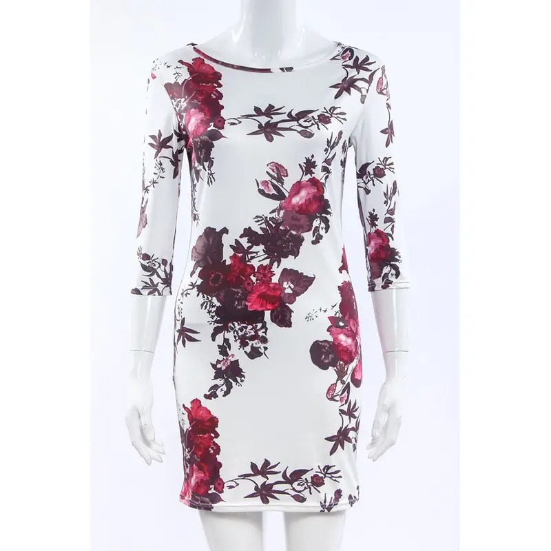 Women Dress Half Sleeve Dress Casual Bodycon Slim Dresses Floral Print Party Robe 2