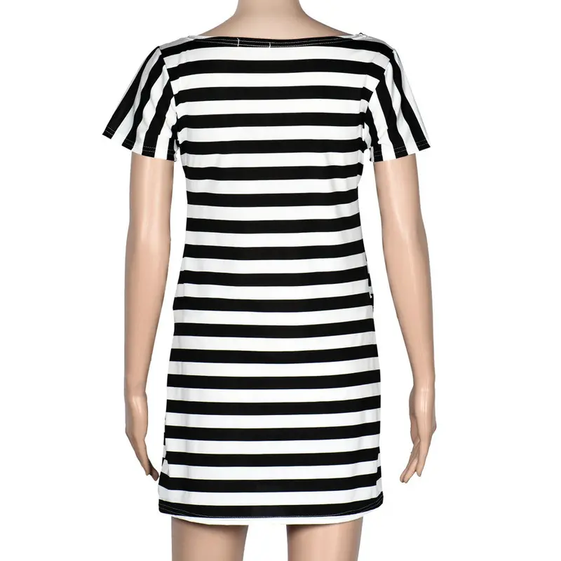 Women Dress Ladies Vintage Robe Boat Anchor Stripe Short Sleeves Dress Style Sale Feida 4
