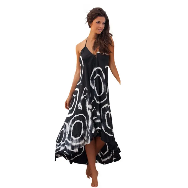 Women Dress Print Halter Sleeveless Deep V Nexk Party Long Beach Dress Vestido Plus Size 1