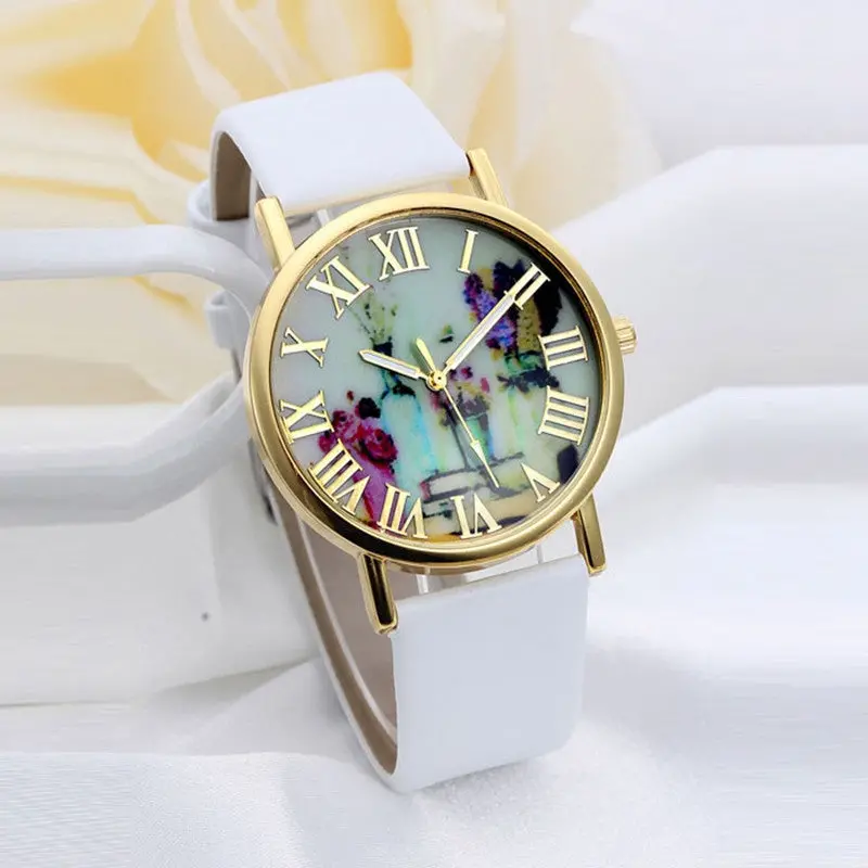 Women Dress Quartz Watch Relojes Luxury Relogio Feminino S Women Vases Printed Clock 2