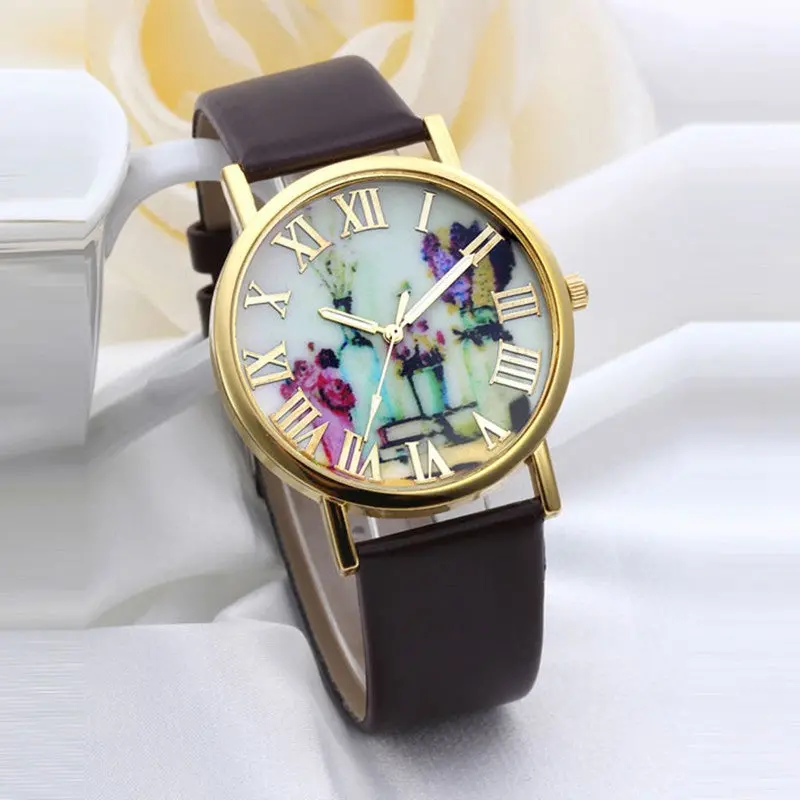 Women Dress Quartz Watch Relojes Luxury Relogio Feminino S Women Vases Printed Clock 3