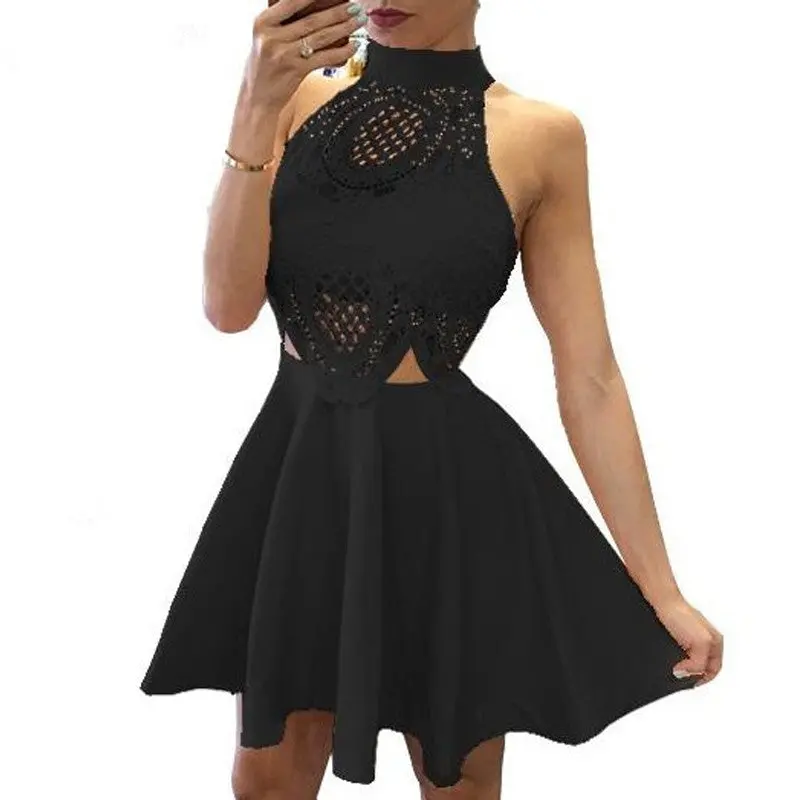 Women Dress Sexy Backless Halter Party Dress Lace Patchwork Beach Dresses Sexy Cut Out Women Dress Robe Femme 6