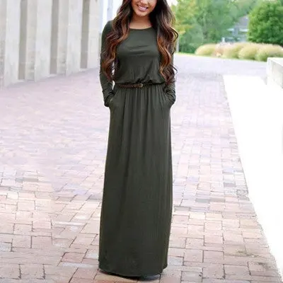 Women Dress Sexy Boho Maxi Long Dresses Long Sleeve Solid Plus Size Casual Loose Evening Party Beach Vestidos Feminino 1