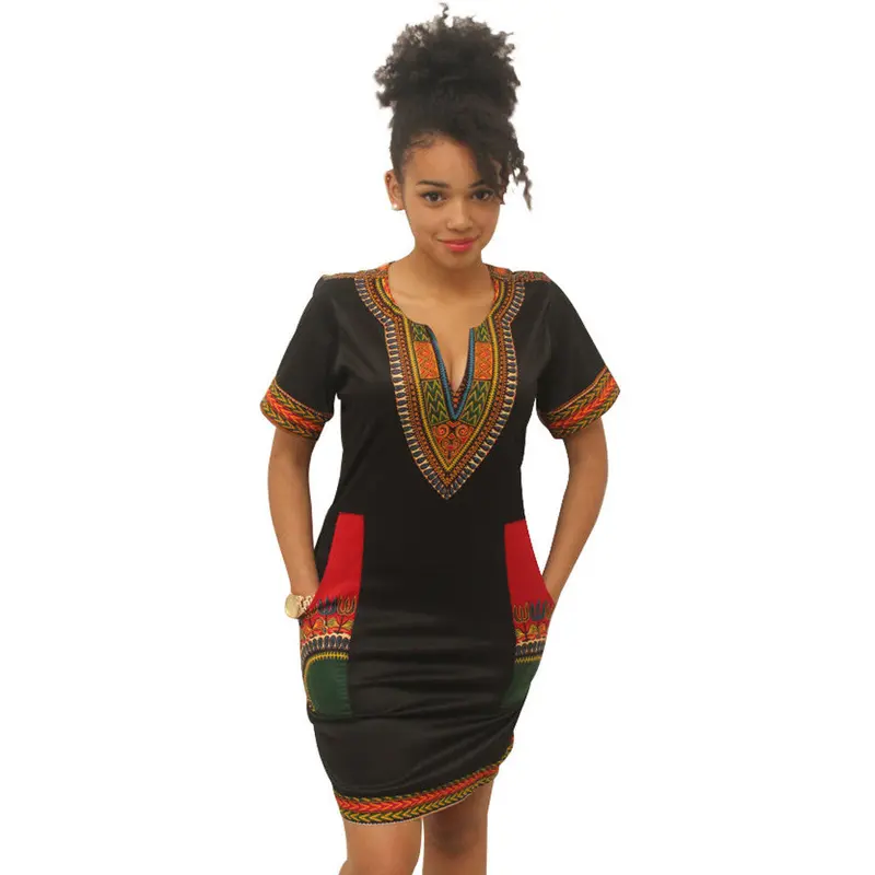 Women Dress Sexy Ethnic Style Printed Vneck Plus Size Casual Short Sleeve Mini Dresses Saias Femininas Vestidos 5