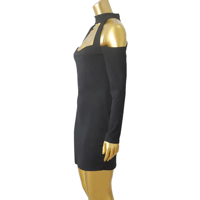 Women Dress Sexy Party Bodycon Dresses Off The Shoulder Solid Halter Strapless Slim Skinny Long Sleeve Vestidos 8