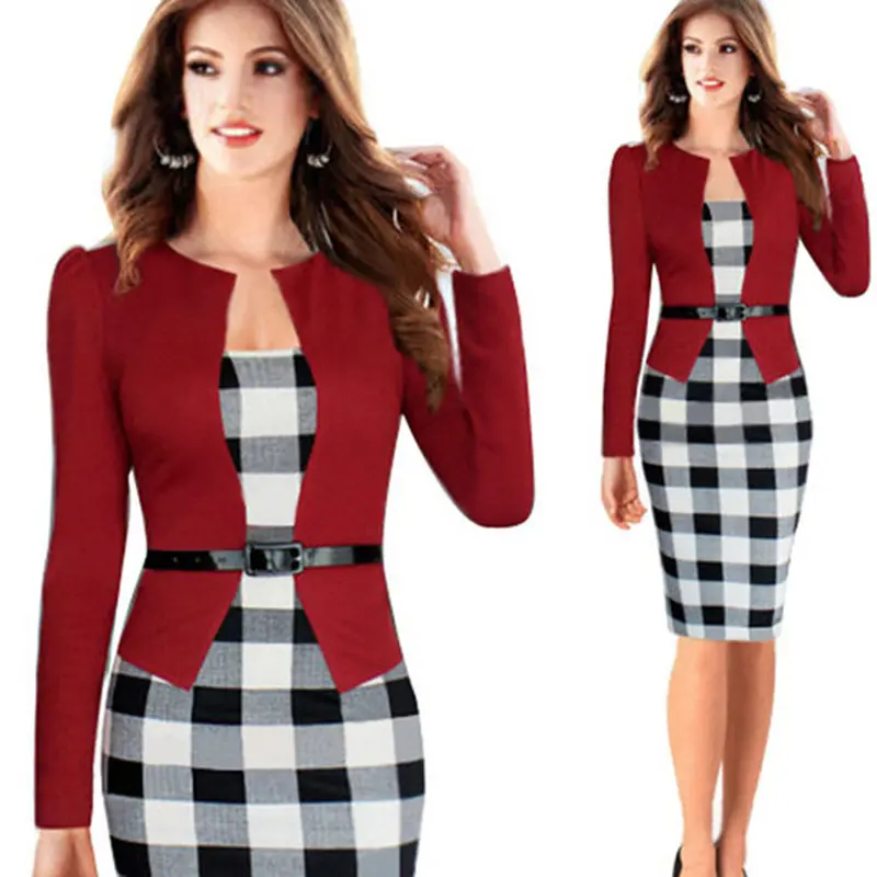 Women Dress Sexy Pencil Bodycon Vestidos Elegent Ol Office Outwear Formal Vestidos Festa With Belt 5