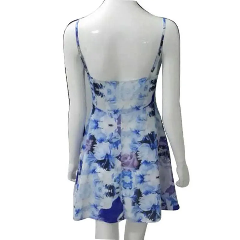 Women Dress Sleeveless Flower Print Vestidos Slim Wave Sexy Girl Beach Casual Dress 3