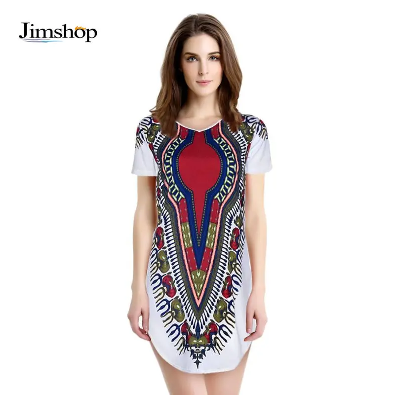 Women Dress Traditional African Print Dashiki Party Dresses Short Sleeve T Shirt Dress Plus Size Tops 1