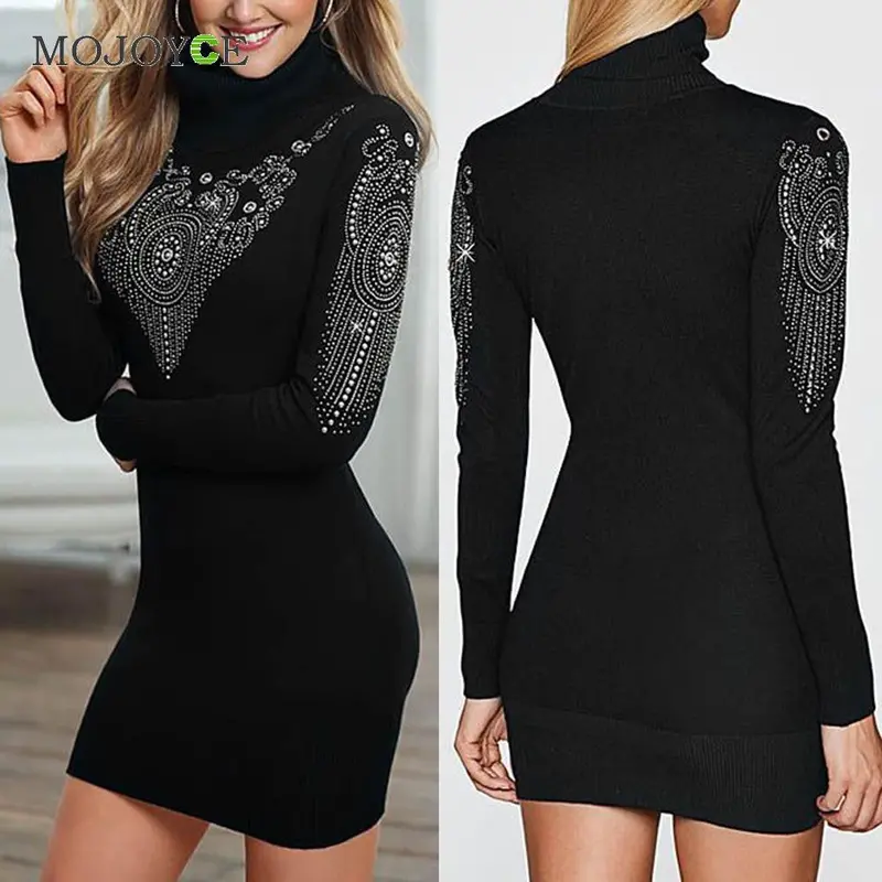 Women Dress Turtleneck Bodycon Bandage Slim Vestidos Plus Size Vestido De Festa Sexy Dress Long Sleeves Dress 2