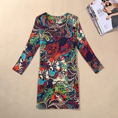 Women Dress Vestido Plus Size Clothing Fall Flower Printing Ladies O Neck Casual Bodycon Dresses Vestidos 1