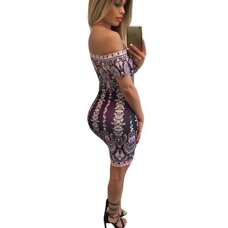 Women Dress Vestido Sexy Off The Shoulder Traditional African Printing Dashiki Bodycon Sexy Short Sleeve Party Dresses Plus Size 3