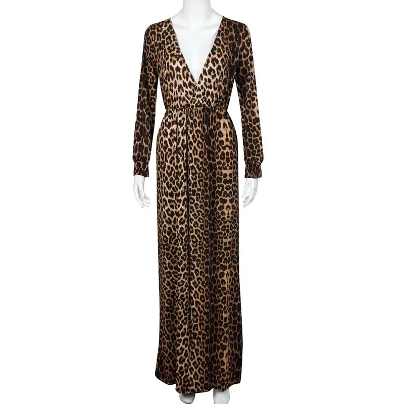 Women Dress Vestidos Sexy Long Dresses Vneck Leopard Longsleeved Plus Size Loose Vestido Nightwear Bohemian Beach Verao 1