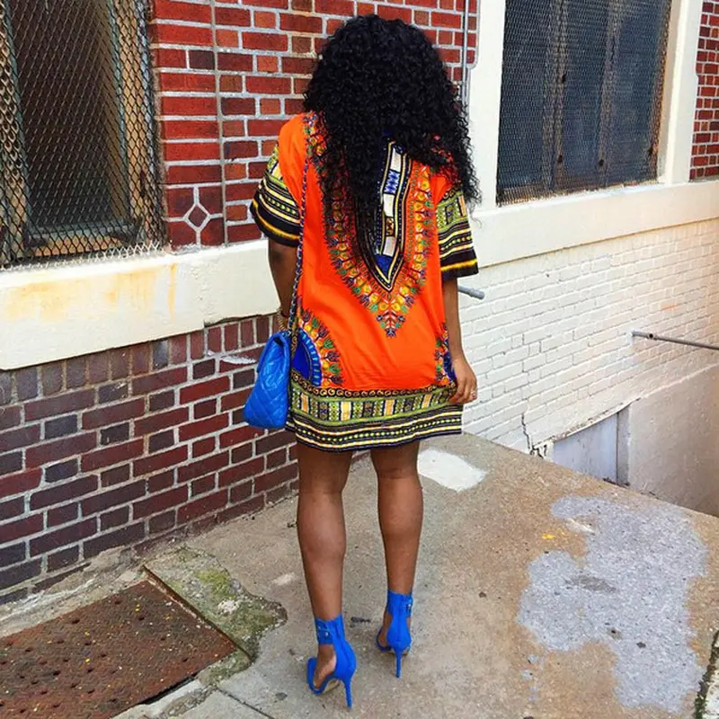 Women Dress Vintage African Print Short Dress Casual Above Knee Mini Dresses Plus Size Vestidos De Fiesta 2