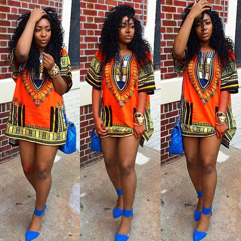 Women Dress Vintage African Print Short Dress Casual Above Knee Mini Dresses Plus Size Vestidos De Fiesta 3
