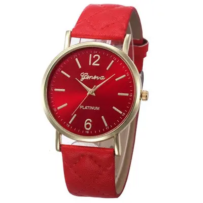 Women Dress Watches Casual Geneva Clock Roman Pu Leather Band Analog Quartz Wrist Watch Relogio 9