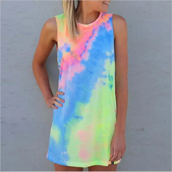 Women Dresses Casual Sleeveless Straight A-Line Party Dress Plus Size Print Colorful Mini Vestidos J3151 5