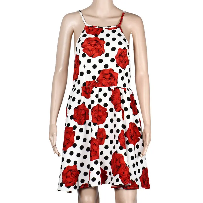 Women Dresses Ladies Casual Rose Printing Sleeveless Sexy Backless Dress Ol Party Robe 3