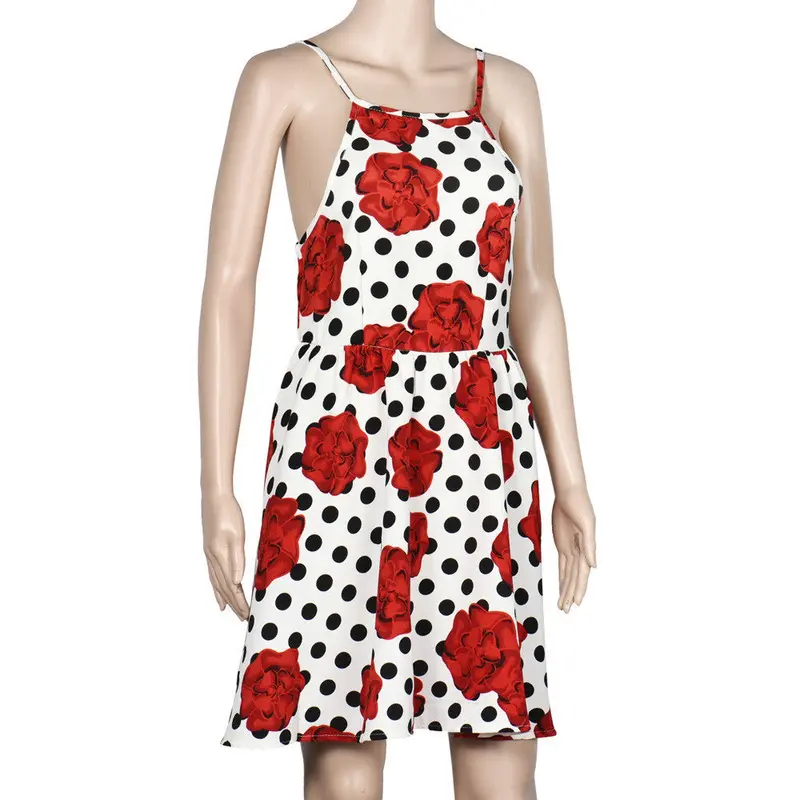Women Dresses Ladies Casual Rose Printing Sleeveless Sexy Backless Dress Ol Party Robe 4