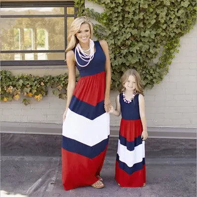 Women Dresses Sexy Elegant Party Vstriped Long Maxi Dress Fashion Women Girls Dress Family Clothes 1