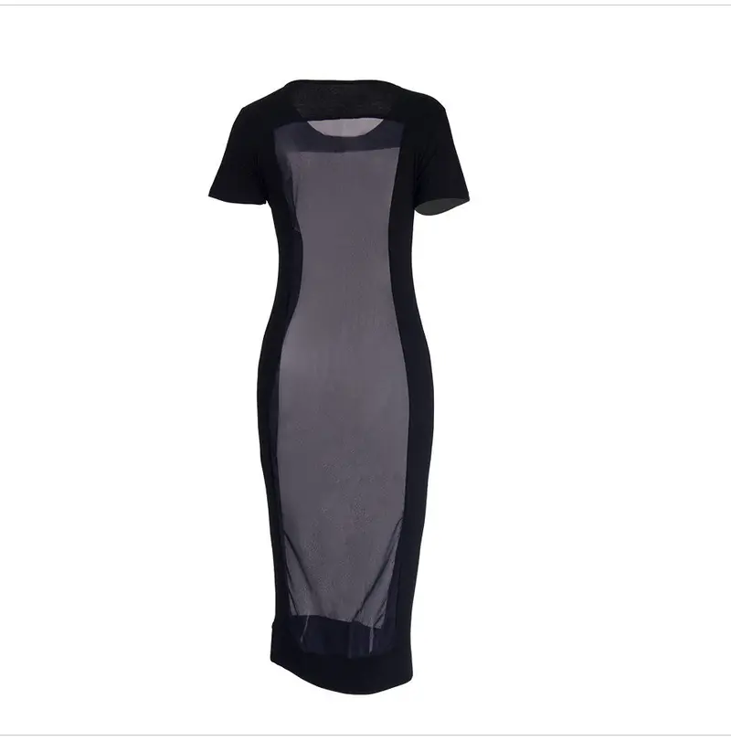 Women Dresses Women Casual Short Sleeve Mesh Patchwork See Through Sexy Outfits Club Black Dress 1